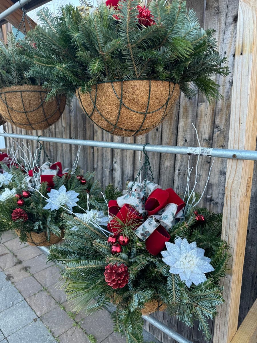 Hanging baskets and holiday arrangements