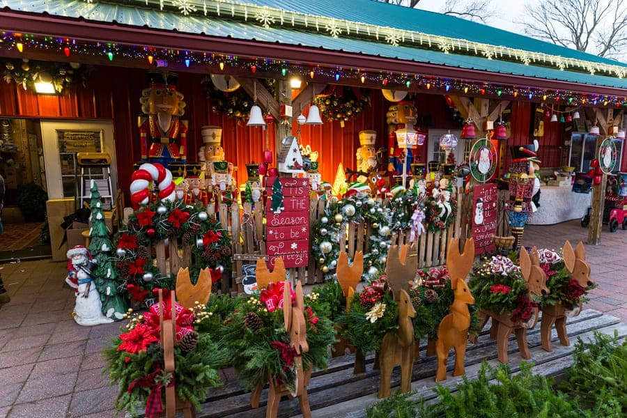 Reindeer and greenery outside the shop