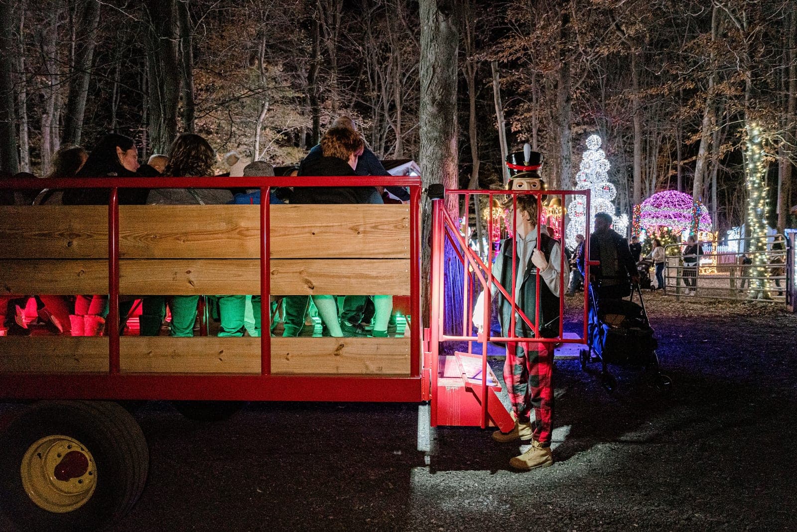 The hayride wagon waiting at night